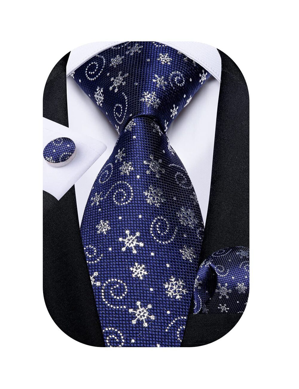 1861 Fashion Silk Christmas Tie with Handkerchief cufflinks set Royal Blue
